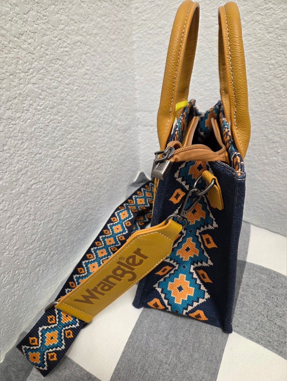 Wrangler Mustard & Blue Patterned Tote Bag - Picture 4 of 11